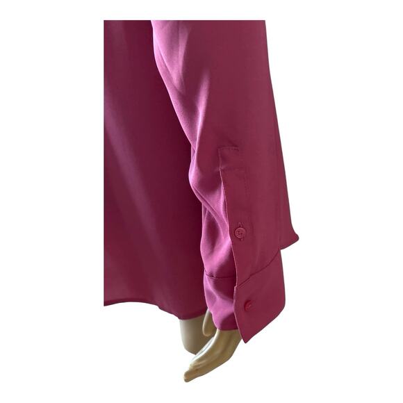 EXPRESS Womens Size Large Fuchsia Pink Convertible Portofino Button Front Shirt - Picture 7 of 9